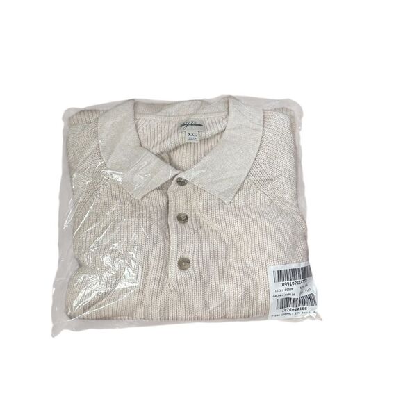 NEW J CREW Ribbed heritage cotton sweater-polo in Natural - Picture 4 of 5
